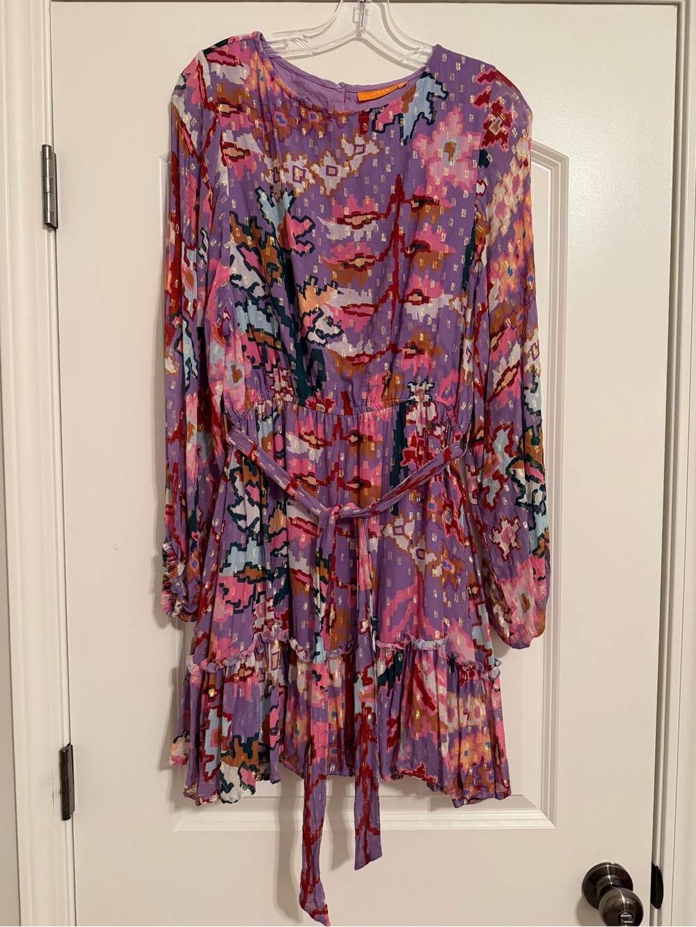 Oliphant purple and gold dressy Long-Sleeve Tiered Dress